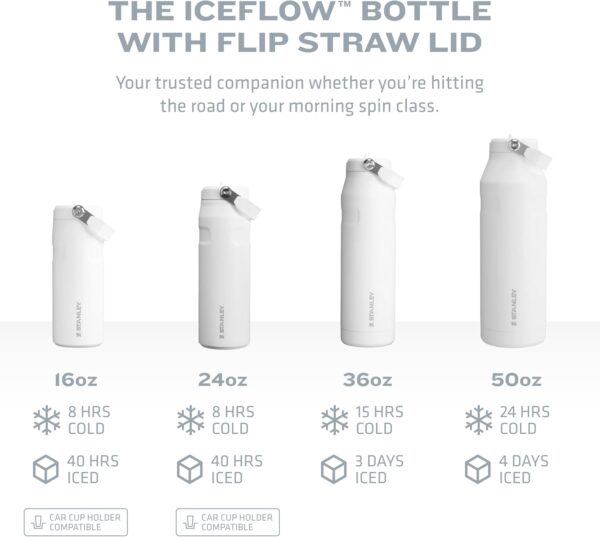 Stanley IceFlow Flip Straw 2.0 Water Bottle 24 OZ | Built-In Straw with Larger Opening | Lightweight & Leak-Resistant | Insulated Stainless Steel | BPA-Free | Navy - Image 9
