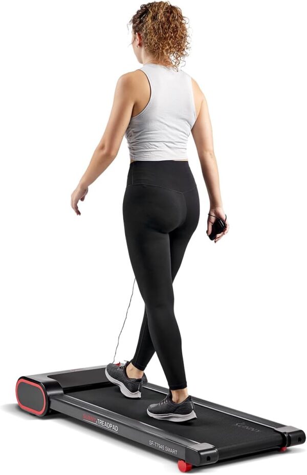 Sunny Health & Fitness Slim Under Desk Walking Compact Treadpad Treadmill with Remote Control, Digital Display, Shock Absorption, Optional Trekking Poles, Free SunnyFit App Bluetooth Connectivity - Image 2