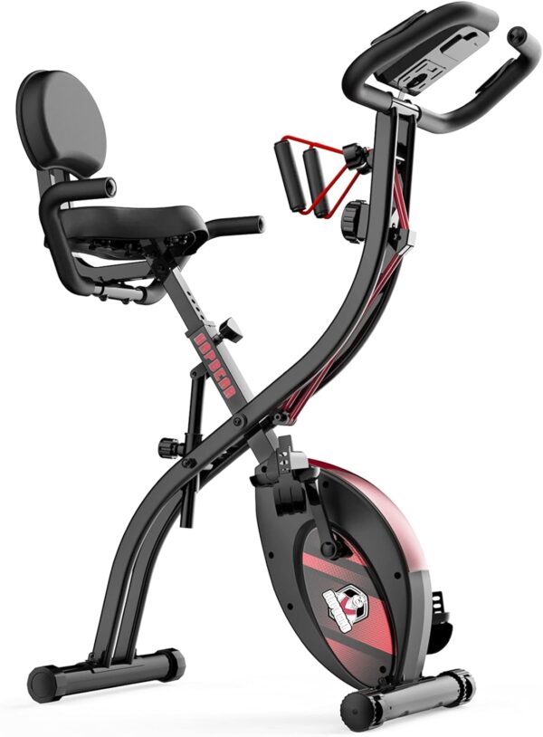 HAPBEAR Folding Exercise Bike Magnetic Foldable Stationary Bike, 3 in 1 Mode Indoor Upright Fitness Workout X-Bike with 8-Level Resistance and Arm Resistance Band, Pulse Sensor,LCD Monitor - Image 2