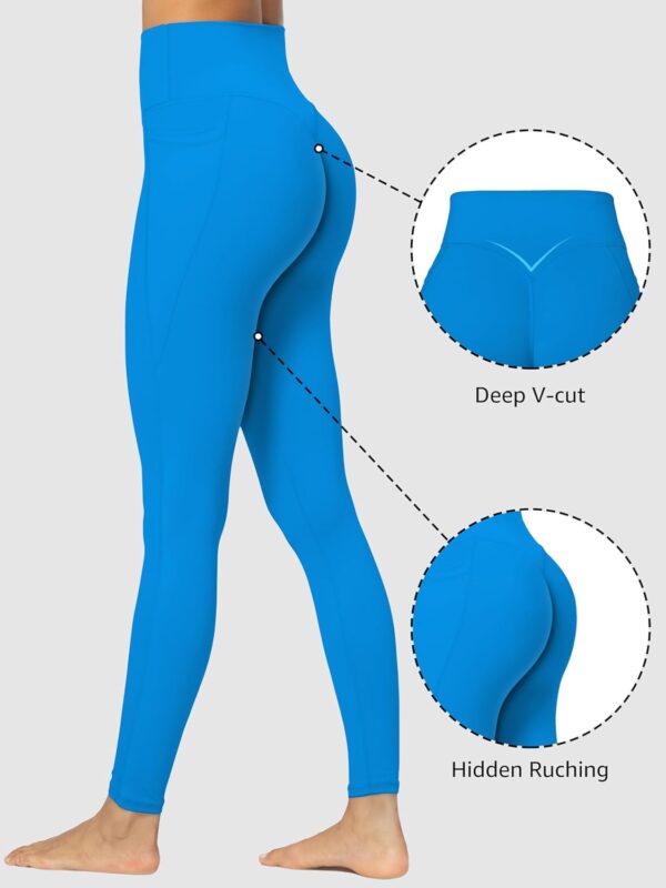 Sunzfly Hidden Butt Scrunch Workout Leggings with Pockets for Women, No Front Seam Gym Yoga Pants with Tummy Control 28" - Image 3