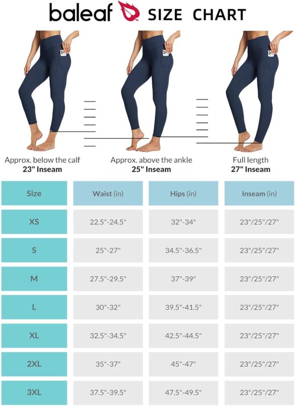 BALEAF Women's Leggings with Pockets Tummy Control Workout High Waisted Athletic Running 7/8 Ultra Soft Gym Yoga Ankle Pants - Image 6