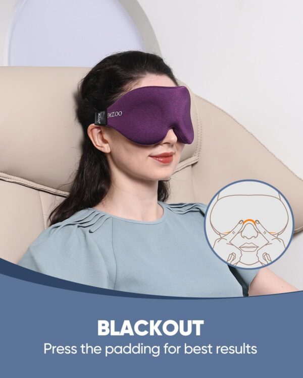 MZOO Sleep Eye Mask for Men Women, Zero Eye Pressure 3D Sleeping Mask, Light Blocking Patented Design Night Blindfold, Soft Eye Shade Cover for Travel, Purple - Image 4