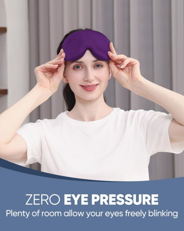 MZOO Sleep Eye Mask for Men Women, Zero Eye Pressure 3D Sleeping Mask, Light Blocking Patented Design Night Blindfold, Soft Eye Shade Cover for Travel, Purple - Image 3