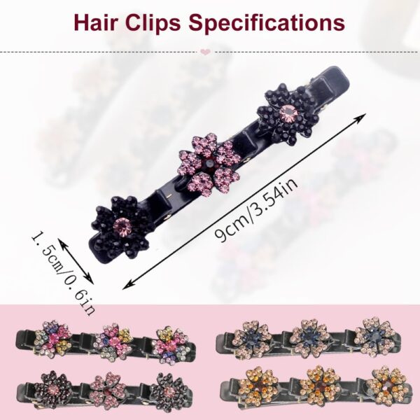 2 Pcs Sparkling Crystal Stone Braided Hair Clips, 2024 New Satin Fabric Hair Bands Rhinestone Four-Leaf Clover Hair Clip for Styling, Duck Bill Clips for Women Girls (A) - Image 6