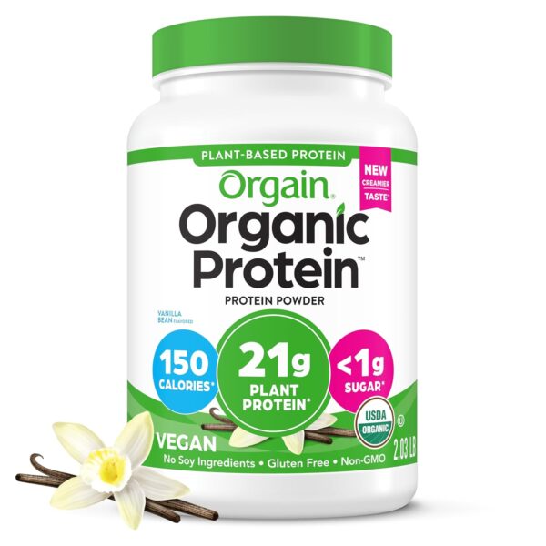 Orgain Organic Vegan Protein Powder, Vanilla Bean - 21g Plant Protein, 6g Prebiotic Fiber, No Lactose Ingredients, No Added Sugar, Non-GMO, For Shakes & Smoothies, 2.03 lb (Packaging May Vary) - Image 2