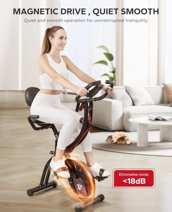 HAPBEAR Folding Exercise Bike Magnetic Foldable Stationary Bike, 3 in 1 Mode Indoor Upright Fitness Workout X-Bike with 8-Level Resistance and Arm Resistance Band, Pulse Sensor,LCD Monitor - Image 6