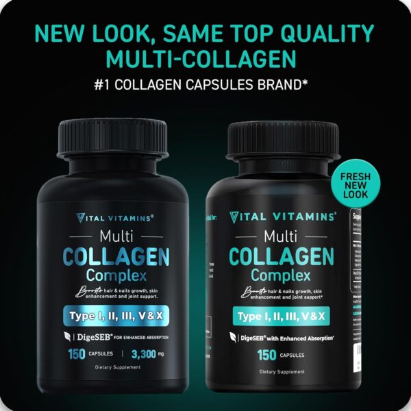 Vital Vitamins Collagen for Women & Men - Type I, II, III, V, X Multi Collagen Pills - Grass Fed, Non-GMO - 150 Capsules - Image 5