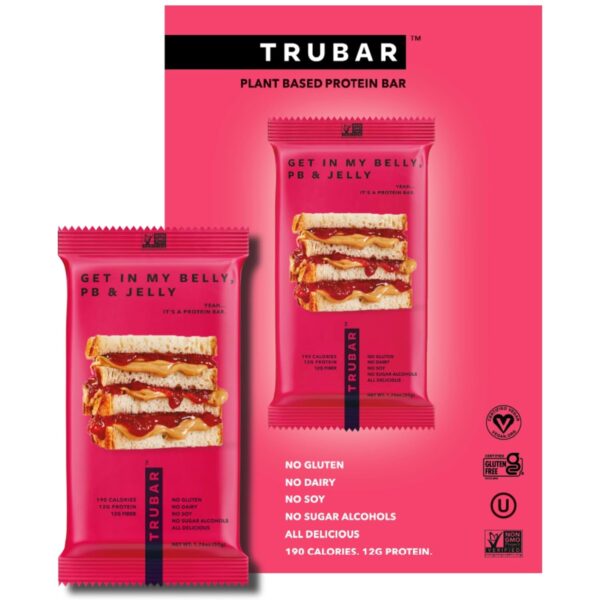 TRUBAR Vegan Protein Bar, Get In My Belly PB & Jelly, Gluten Free, Plant Based Protein, Dairy Free, Non GMO, Soy Free, No Sugar Alcohols, 12G Protein, 12G Fiber, 23G Carb, on the Go Snack Bars, 12 CT - Image 2