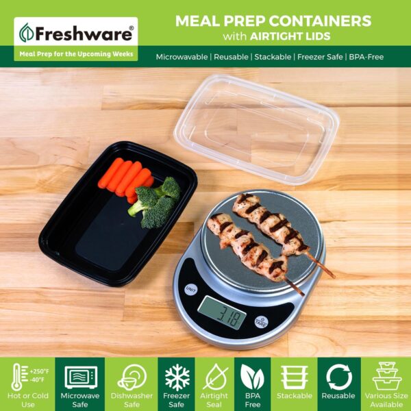 Freshware Meal Prep Containers [50 Pack] 1 Compartment with Lids, Food Storage Containers, Bento Box, BPA Free, Stackable, Microwave/Dishwasher/Freezer Safe (24 oz) - Image 3