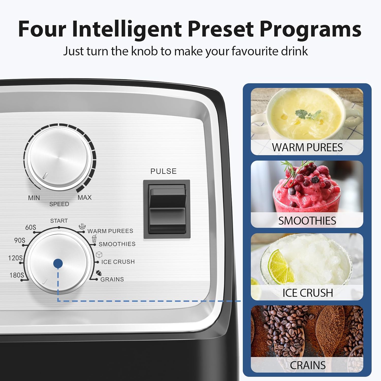 Aeitto Blender, Blenders for Kitchen with 1800W Motor, 68Oz. Large Capacity, 2-in-1 Blender & Grinder Combo, BPA-Free Countertop Professional Blender for Smoothies, Ice Crush, Frozen Drinks, Silver - Image 6