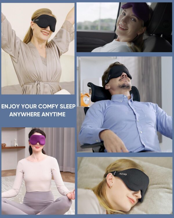 MZOO Sleep Eye Mask for Men Women, Zero Eye Pressure 3D Sleeping Mask, Light Blocking Patented Design Night Blindfold, Soft Eye Shade Cover for Travel, Purple - Image 7