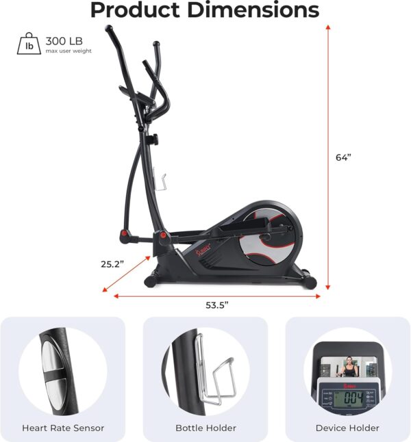 Sunny Health & Fitness Heavy-Duty Smart Elliptical Trainer, 300LB Load Equipment for Indoor Cardio Exercise, Adjustable Resistance for Full-Body Cross Training, Free SunnyFit App Bluetooth Connection - Image 7