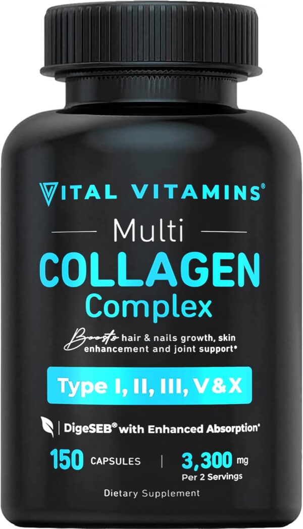 Vital Vitamins Collagen for Women & Men - Type I, II, III, V, X Multi Collagen Pills - Grass Fed, Non-GMO - 150 Capsules - Image 2