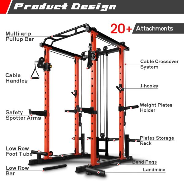 RitFit Power Cage with Optional LAT PullDown/Cable Crossover/Smith Machine System, 1000LB Squat Rack for Home & Garage Gym, with Weight Storage Rack and More Training Attachments, ASTM-Certified - Image 6