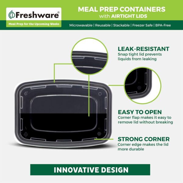 Freshware Meal Prep Containers [50 Pack] 1 Compartment Food Storage Containers with Lids, Bento Box, BPA Free, Stackable, Microwave/Dishwasher/Freezer Safe (16 oz) - Image 6
