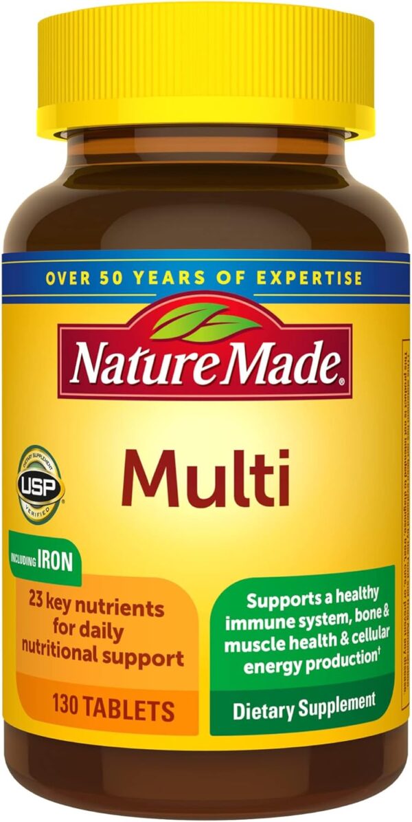 Nature Made Multivitamin Tablets with Iron, Multivitamin for Women and Men for Daily Nutritional Support, 130 Tablets, 130 Day Supply - Image 2