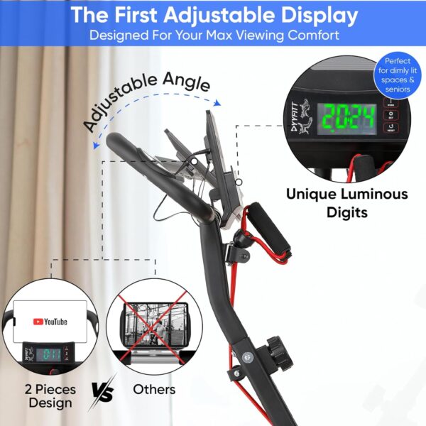 YYFITT 3-IN-1 Exercise Bike with Luminous Digits Display | Folding Stationary Bikes for Home Seniors | Compact Workout Bike with Fully Support Backrest - Wider Seat - 16 Level Magnetic Resistance - Image 9