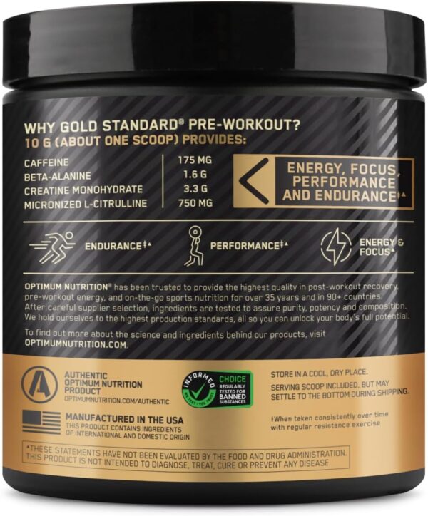 Optimum Nutrition Gold Standard Pre-Workout, Vitamin D for Immune Support, with Creatine, Beta-Alanine, and Caffeine for Energy, Keto Friendly, Blueberry Lemonade, 30 Servings (Packaging May Vary) - Image 10