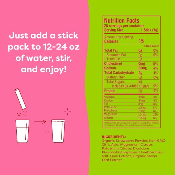FlavCity Strawberry Limeade Electrolytes Drink Mix, 28 On-The-Go Stick Packs - Healthy Electrolytes Powder Packets Made with Real Fruit - Keto Powdered Drink with No Added Sugar, Gluten-Free - Image 8