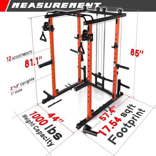 RitFit Power Cage with Optional LAT PullDown/Cable Crossover/Smith Machine System, 1000LB Squat Rack for Home & Garage Gym, with Weight Storage Rack and More Training Attachments, ASTM-Certified - Image 10