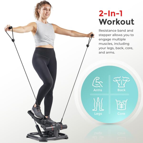 Sunny Health & Fitness 2-in-1 Premium Power Stepper with Resistance Bands, Low-Impact Cardio, Space-Saving, Height-Adjustable, with Enhanced Bluetooth Connectivity with Free SunnyFit App - Image 5