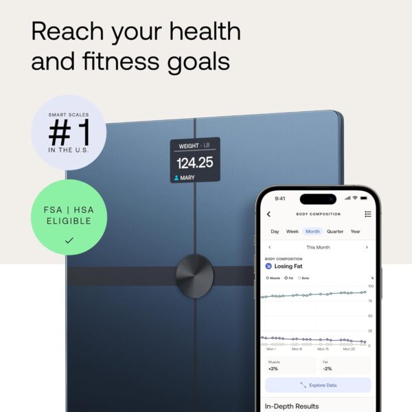 WITHINGS Body Smart - Accurate Scale for Body Weight and Fat Percentage, Body Composition Wi-Fi and Bluetooth, Baby Weight Smart Scale Apple Compatible, Bathroom Scale,FSA/HSA - Image 3