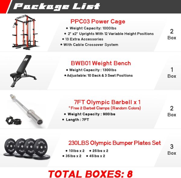 RitFit Power Cage with Optional LAT PullDown/Cable Crossover/Smith Machine System, 1000LB Squat Rack for Home & Garage Gym, with Weight Storage Rack and More Training Attachments, ASTM-Certified - Image 4