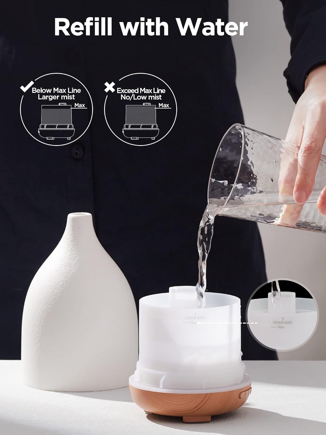 InnoGear Oil Diffuser, 150ML Ceramic Diffuser for Essential Oils Handcrafted Aromatherapy Diffuser Ultrasonic Cool Mist Humidifier with 2 Mist Modes Waterless Auto Off for Room Office, White - Image 9