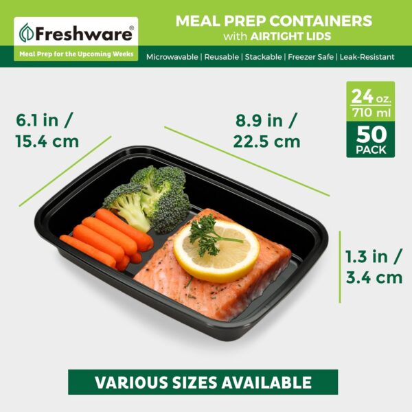 Freshware Meal Prep Containers [50 Pack] 1 Compartment with Lids, Food Storage Containers, Bento Box, BPA Free, Stackable, Microwave/Dishwasher/Freezer Safe (24 oz) - Image 5