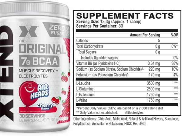 Xtend XTEND Original BCAA Powder Airheads Candy Flavor, 7g BCAA and 2.5g L-Glutamine, Sugar Free Post Workout Muscle Recovery Drink with Amino Acids for Men & Women, 30 Servings - Image 5
