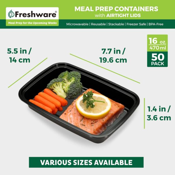 Freshware Meal Prep Containers [50 Pack] 1 Compartment Food Storage Containers with Lids, Bento Box, BPA Free, Stackable, Microwave/Dishwasher/Freezer Safe (16 oz) - Image 5