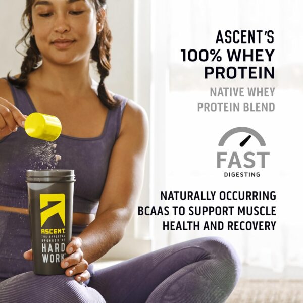 Ascent 100% Whey Protein Powder - Post Workout Whey Protein Isolate, Zero Artificial Flavors & Sweeteners, Gluten Free, 5.5g BCAA, 2.6g Leucine, Essential Amino Acids, Chocolate Peanut Butter 2 lb - Image 8