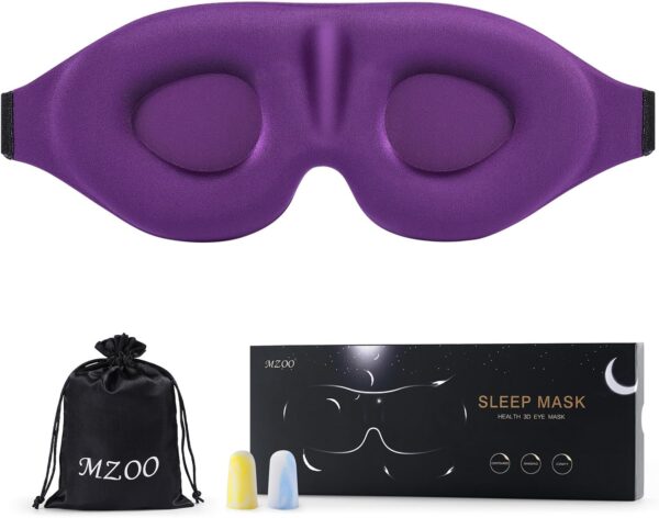 MZOO Sleep Eye Mask for Men Women, Zero Eye Pressure 3D Sleeping Mask, Light Blocking Patented Design Night Blindfold, Soft Eye Shade Cover for Travel, Purple - Image 2