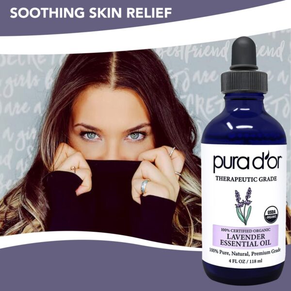 PURA D'OR Organic Lavender Essential Oil (4oz with Glass Dropper) 100% Pure & Natural Therapeutic Grade for Hair, Body, Skin, Aromatherapy Diffuser, Relaxation, Meditation, Massage, Home, DIY Soap - Image 6