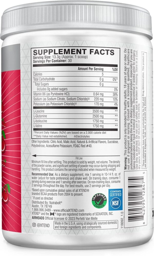 Xtend XTEND Original BCAA Powder Airheads Candy Flavor, 7g BCAA and 2.5g L-Glutamine, Sugar Free Post Workout Muscle Recovery Drink with Amino Acids for Men & Women, 30 Servings - Image 3