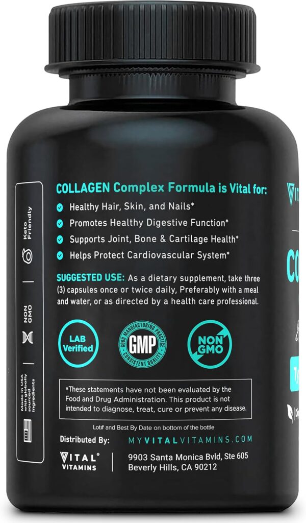 Vital Vitamins Collagen for Women & Men - Type I, II, III, V, X Multi Collagen Pills - Grass Fed, Non-GMO - 150 Capsules - Image 7