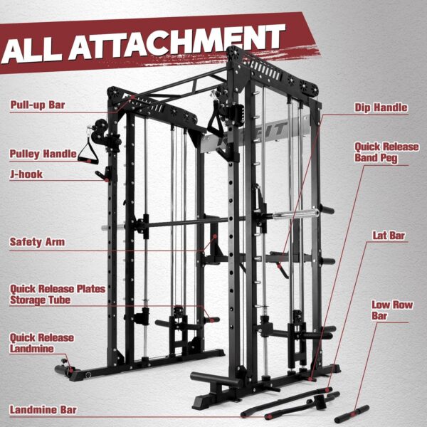 RitFit M1 & M1 Pro Smith Machine with Cable Crossover System, Multi-Function Squat Rack Power Cage for Home Gym, Power Rack and Packages - Image 9