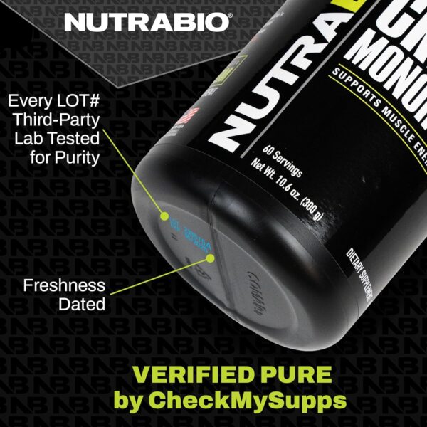 NutraBio Pure Creatine Monohydrate Powder Supplement, Arctic Blast, (300 g) - Supports Bulk Muscle Energy, Recovery, and Strength - HPLC Tested Pure Grade Creatine Powder Supplement for Men and Women - Image 9