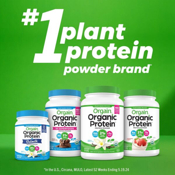 Orgain Organic Vegan Protein Powder, Vanilla Bean - 21g Plant Protein, 6g Prebiotic Fiber, No Lactose Ingredients, No Added Sugar, Non-GMO, For Shakes & Smoothies, 2.03 lb (Packaging May Vary) - Image 7