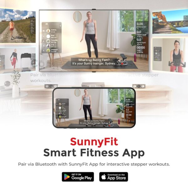 Sunny Health & Fitness 2-in-1 Premium Power Stepper with Resistance Bands, Low-Impact Cardio, Space-Saving, Height-Adjustable, with Enhanced Bluetooth Connectivity with Free SunnyFit App - Image 6