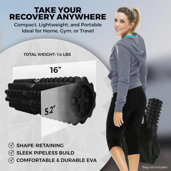 Nordic Lifting Vibrating Foam Roller w/ 5 Intensity Vibration, High Density EVA Foam for Deep Tissue Massage & Muscle Recovery - Ideal for Back Pain, Plantar Fasciitis Relief, Physical Therapy - Black - Image 5