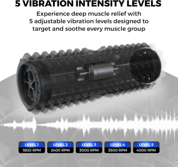 Nordic Lifting Vibrating Foam Roller w/ 5 Intensity Vibration, High Density EVA Foam for Deep Tissue Massage & Muscle Recovery - Ideal for Back Pain, Plantar Fasciitis Relief, Physical Therapy - Black - Image 6