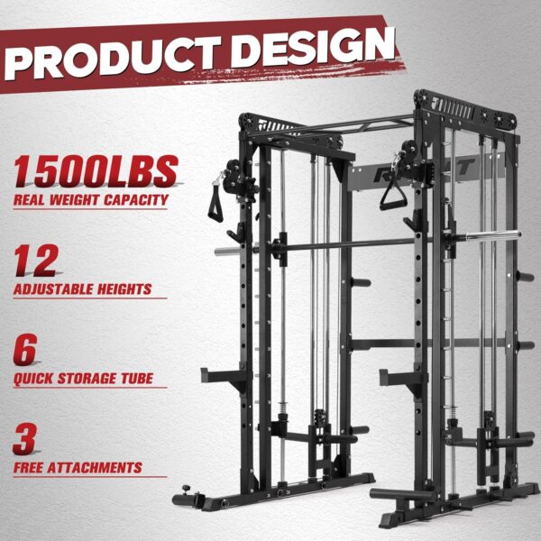 RitFit M1 & M1 Pro Smith Machine with Cable Crossover System, Multi-Function Squat Rack Power Cage for Home Gym, Power Rack and Packages - Image 8