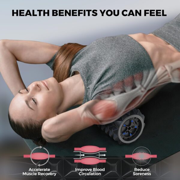 Nordic Lifting Vibrating Foam Roller w/ 5 Intensity Vibration, High Density EVA Foam for Deep Tissue Massage & Muscle Recovery - Ideal for Back Pain, Plantar Fasciitis Relief, Physical Therapy - Black - Image 4