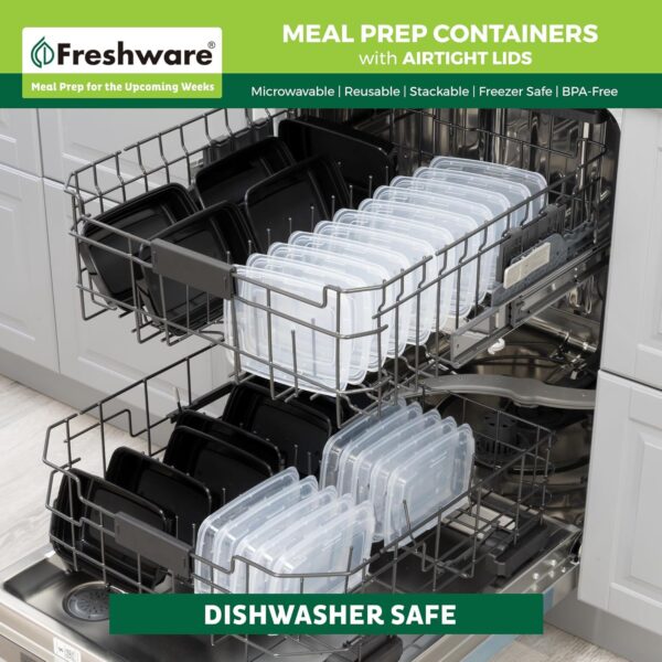 Freshware Meal Prep Containers [50 Pack] 1 Compartment with Lids, Food Storage Containers, Bento Box, BPA Free, Stackable, Microwave/Dishwasher/Freezer Safe (24 oz) - Image 8