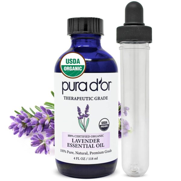PURA D'OR Organic Lavender Essential Oil (4oz with Glass Dropper) 100% Pure & Natural Therapeutic Grade for Hair, Body, Skin, Aromatherapy Diffuser, Relaxation, Meditation, Massage, Home, DIY Soap - Image 2
