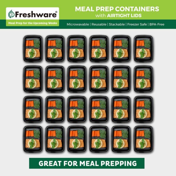 Freshware Meal Prep Containers [50 Pack] 1 Compartment with Lids, Food Storage Containers, Bento Box, BPA Free, Stackable, Microwave/Dishwasher/Freezer Safe (24 oz) - Image 4
