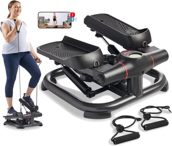 Sunny Health & Fitness 2-in-1 Premium Power Stepper with Resistance Bands, Low-Impact Cardio, Space-Saving, Height-Adjustable, with Enhanced Bluetooth Connectivity with Free SunnyFit App - Image 2