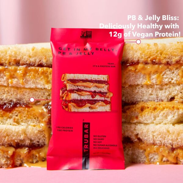 TRUBAR Vegan Protein Bar, Get In My Belly PB & Jelly, Gluten Free, Plant Based Protein, Dairy Free, Non GMO, Soy Free, No Sugar Alcohols, 12G Protein, 12G Fiber, 23G Carb, on the Go Snack Bars, 12 CT - Image 3
