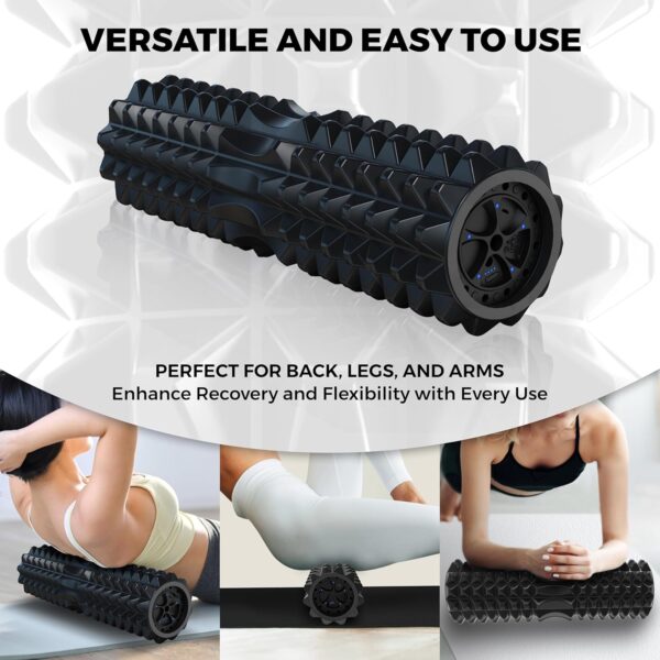 Nordic Lifting Vibrating Foam Roller w/ 5 Intensity Vibration, High Density EVA Foam for Deep Tissue Massage & Muscle Recovery - Ideal for Back Pain, Plantar Fasciitis Relief, Physical Therapy - Black - Image 3